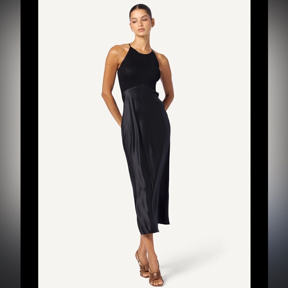 New SABLYN CLARA MIXED MEDIA MIDI SILK DRESS | BLACK XS